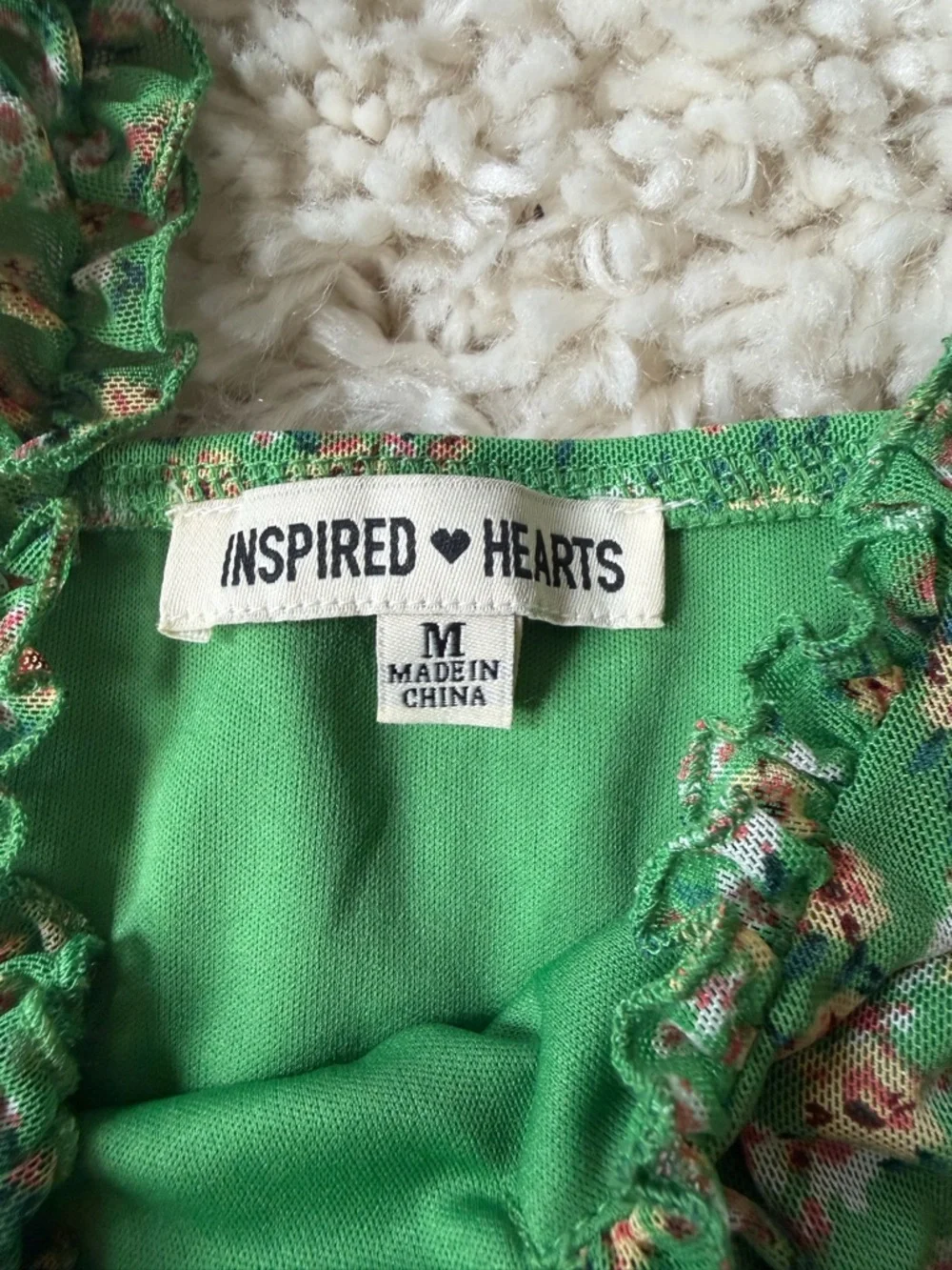Inspired Hearts Green Floral spring summer women’s floral Ruffle-Shoulder Dress - Picture 5 of 5